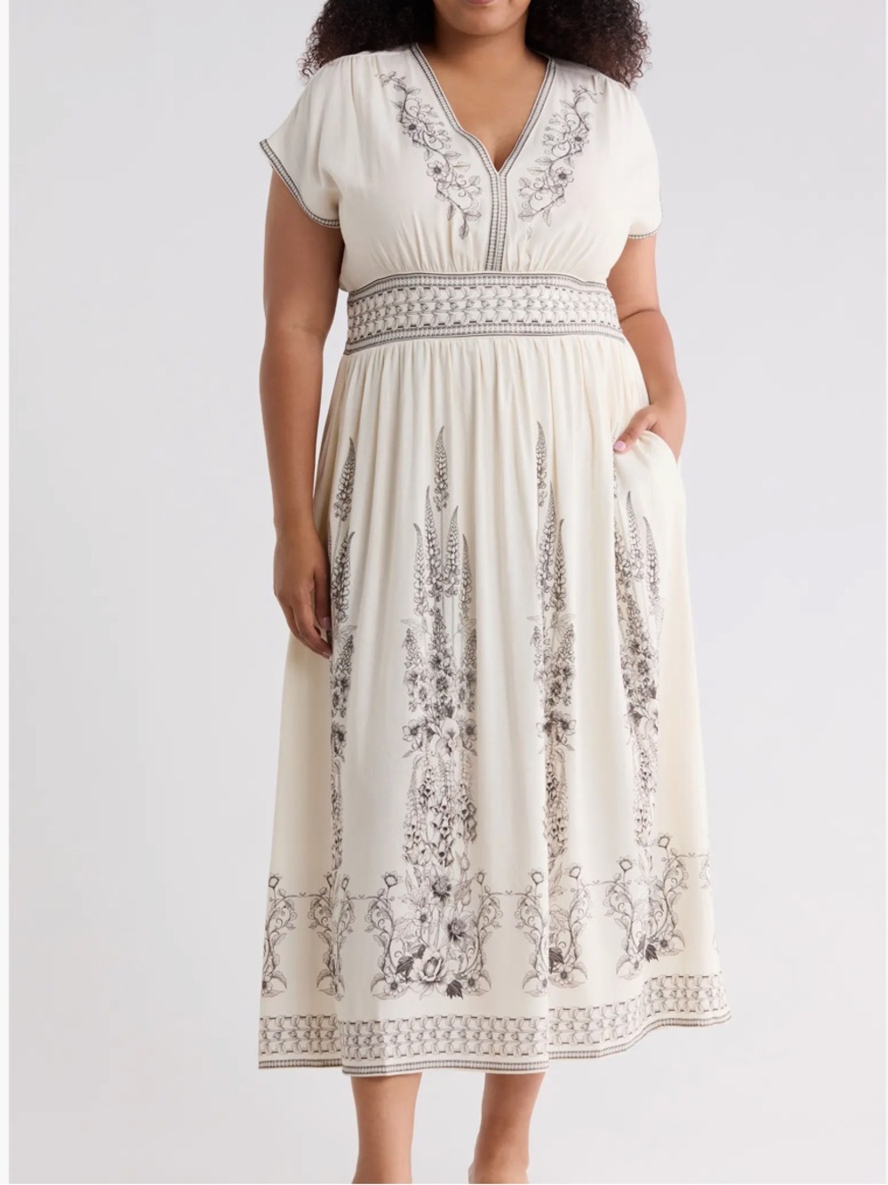 Max Studio Dress - Floral Short Sleeve Maxi Dress cream/black